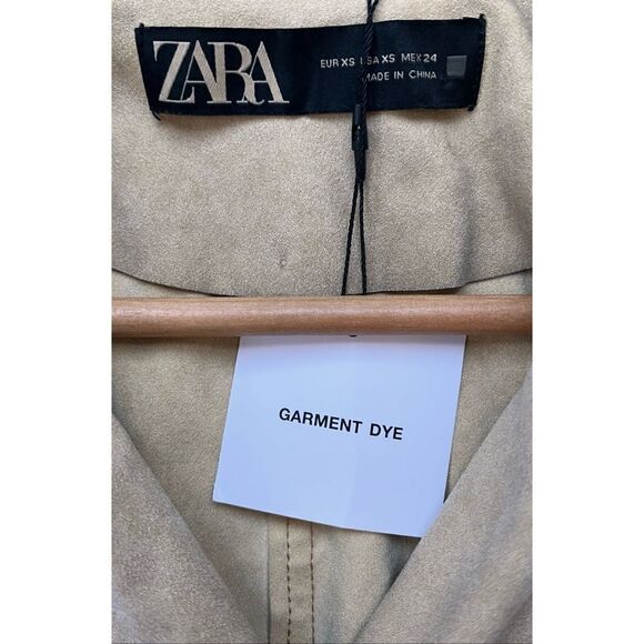 NWT Zara Garment Dye Faux Suede Short Double Breasted Cropped Trench Style Coat - Picture 13 of 16